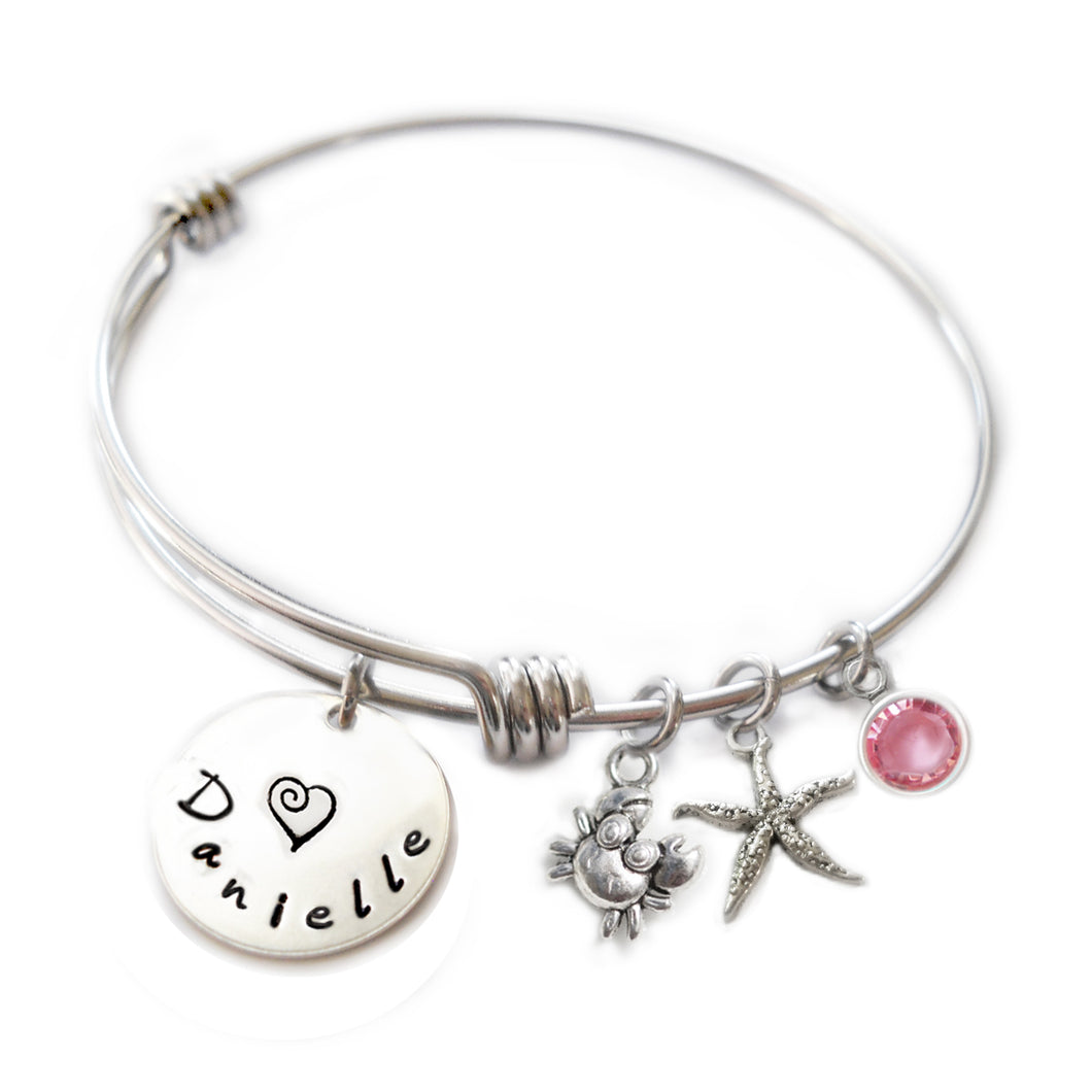 Personalized CUTIE CRAB Bangle Bracelet with Sterling Silver Name