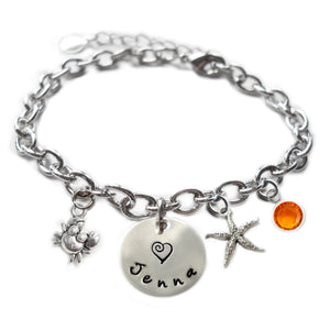 Personalized CUTIE CRAB Sterling Silver Name Charm Bracelet