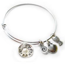 Load image into Gallery viewer, Wildwood NJ Cupped Sterling Beach Bangle with Pearl
