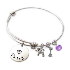 Personalized DOG AND BONE Bangle Bracelet with Sterling Silver Name