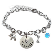 Load image into Gallery viewer, Personalized DOG AND BONE Sterling Silver Name Charm Bracelet
