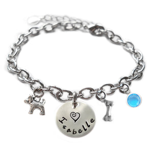 Personalized DOG AND BONE Sterling Silver Name Charm Bracelet