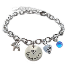 Load image into Gallery viewer, Personalized DOG AND PAWS Sterling Silver Name Charm Bracelet
