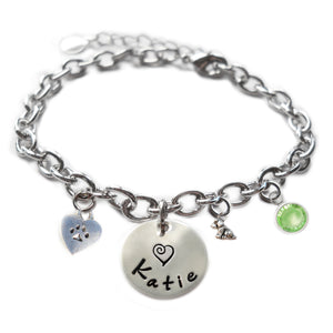 Personalized ITTY BITTY DOG AND HEART PAW Sterling Silver Name Charm Bracelet