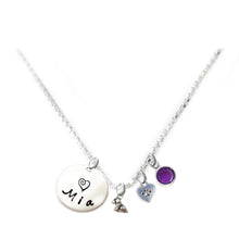 Load image into Gallery viewer, Personalized ITTY BITTY DOG AND HEART PAW Charm Necklace with Sterling Silver Name
