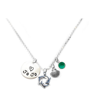 Personalized DOLPHINS Charm Necklace with Sterling Silver Name