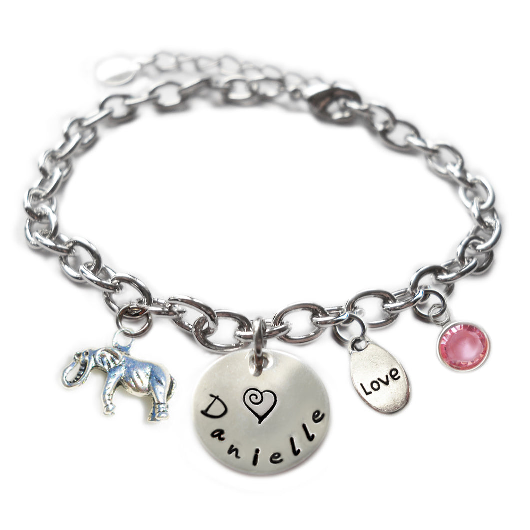 Personalized ELEPHANT Sterling Silver Name Charm Bracelet