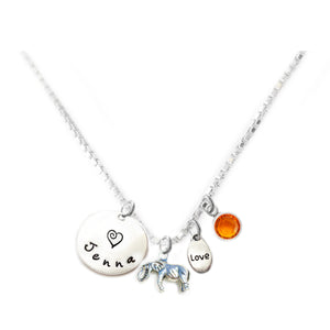 Personalized ELEPHANT Charm Necklace with Sterling Silver Name