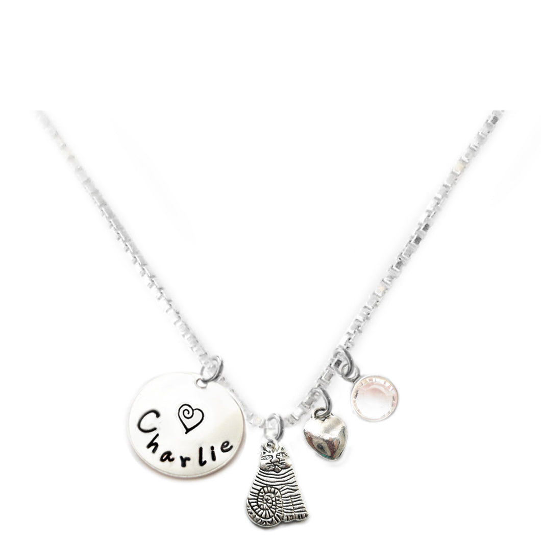 Personalized FAT CAT Charm Necklace with Sterling Silver Name