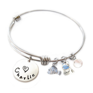 Personalized FUN FISHIE Bangle Bracelet with Sterling Silver Name