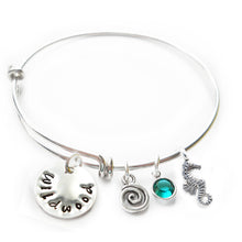 Load image into Gallery viewer, Wildwood NJ Flat Mini Sterling Silver Beach Bangle with Swarovski Crystal
