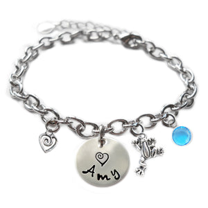 Personalized FROG Sterling Silver Name Charm Bracelet