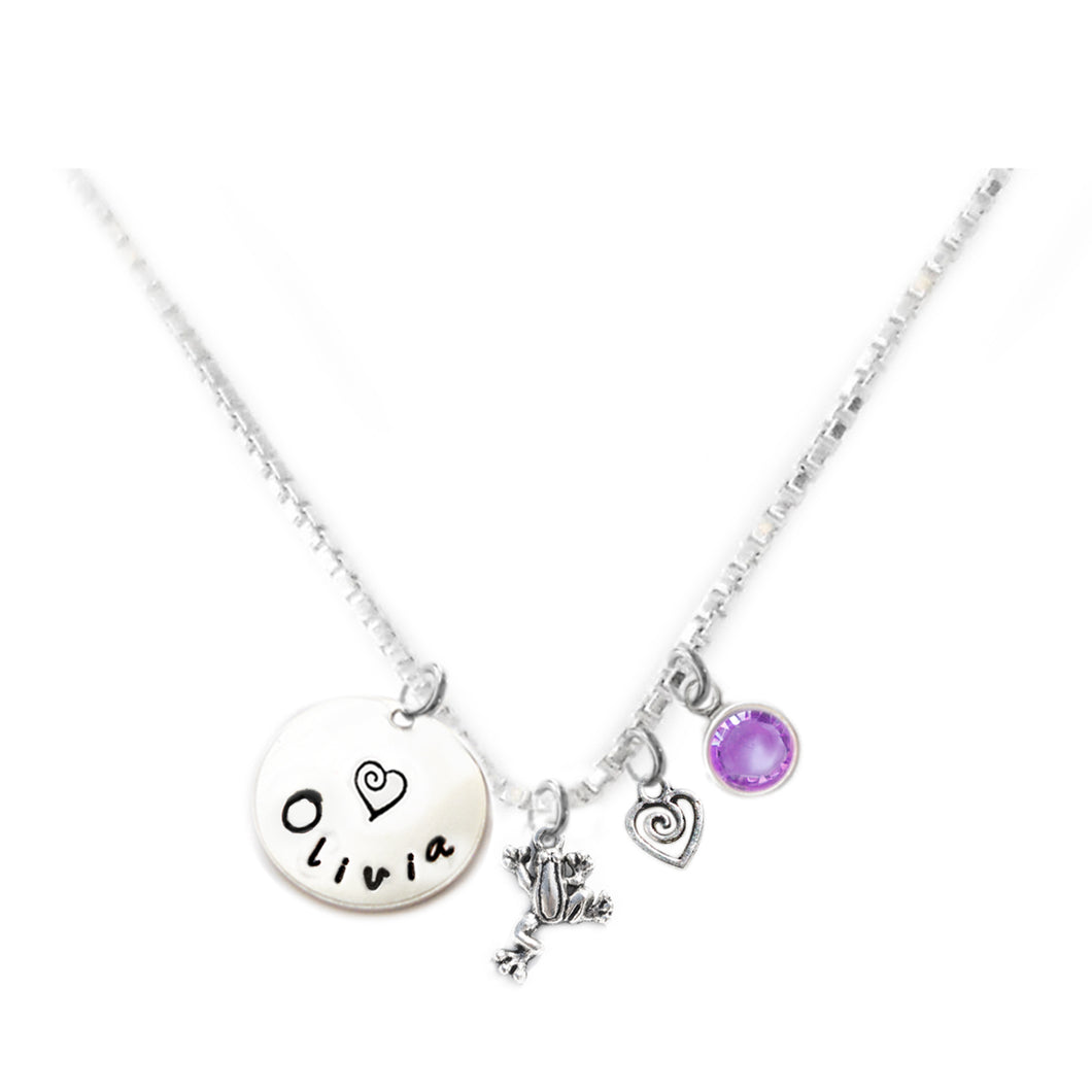 Personalized FROG Charm Necklace with Sterling Silver Name