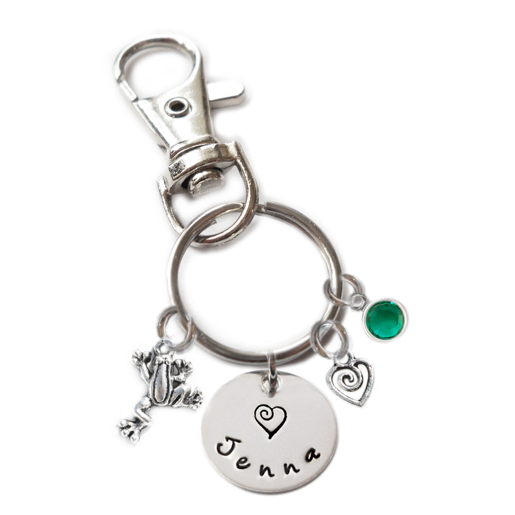 Personalized FROG Swivel Key Clasp with Sterling Silver Name