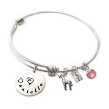 Load image into Gallery viewer, Personalized GIRAFFE Bangle Bracelet with Sterling Silver Name
