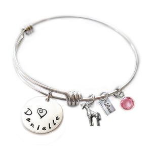 Personalized GIRAFFE Bangle Bracelet with Sterling Silver Name
