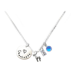 Personalized GIRAFFE Charm Necklace with Sterling Silver Name