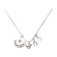 Load image into Gallery viewer, Personalized HORSE Charm Necklace with Sterling Silver Name
