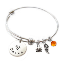 Load image into Gallery viewer, Personalized LADYBUG Bangle Bracelet with Sterling Silver Name

