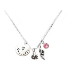 Load image into Gallery viewer, Personalized LADYBUG Charm Necklace with Sterling Silver Name
