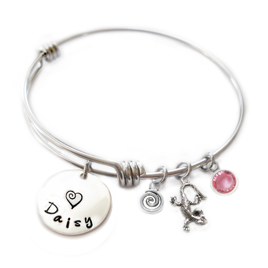 Personalized LIZARD Bangle Bracelet with Sterling Silver Name