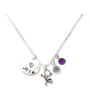 Personalized LIZARD Charm Necklace with Sterling Silver Name