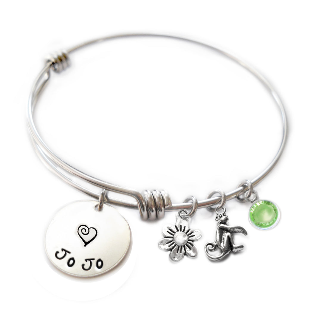 Personalized MONKEY Bangle Bracelet with Sterling Silver Name