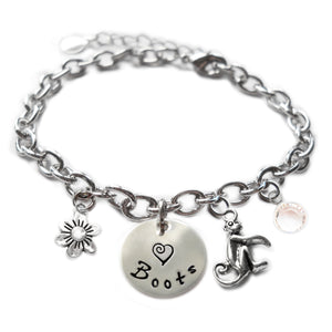 Personalized MONKEY Sterling Silver Name Charm Bracelet