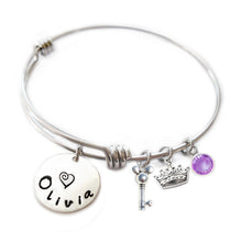 Load image into Gallery viewer, Personalized MOUSE EARS AND CROWN Bangle Bracelet with Sterling Silver Name
