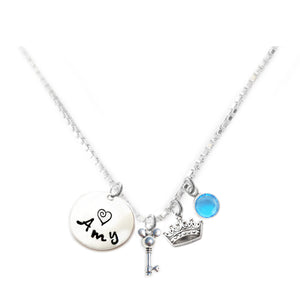 Personalized MOUSE EARS AND CROWN Charm Necklace with Sterling Silver Name