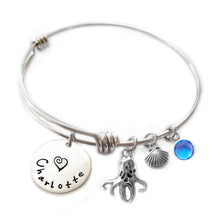 Load image into Gallery viewer, Personalized OCTOPUS Bangle Bracelet with Sterling Silver Name
