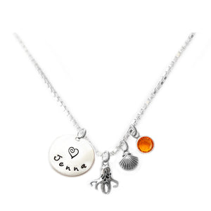 Personalized OCTOPUS Charm Necklace with Sterling Silver Name