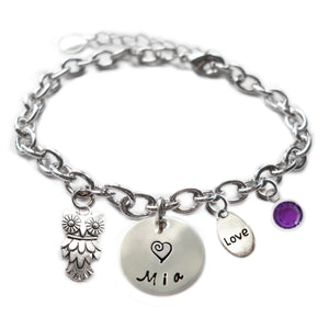 Personalized OWL Sterling Silver Name Charm Bracelet