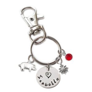 Personalized PIG Swivel Key Clasp with Sterling Silver Name
