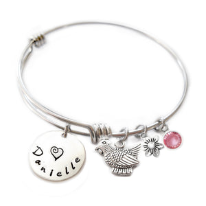 Personalized ROOSTER Bangle Bracelet with Sterling Silver Name