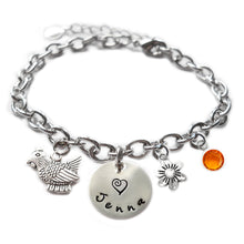 Load image into Gallery viewer, Personalized ROOSTER Sterling Silver Name Charm Bracelet
