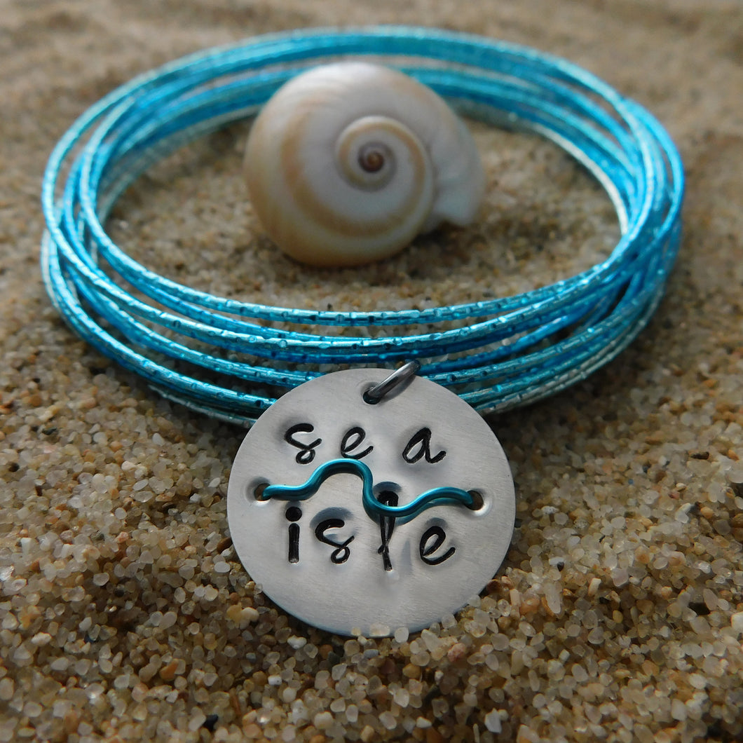 Teal Stacked Beach Badge Bangle