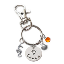 Load image into Gallery viewer, Personalized SEA HORSE Swivel Key Clasp with Sterling Silver Name
