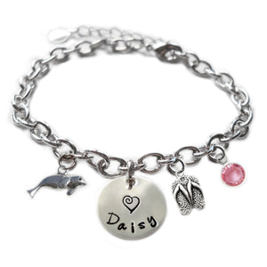 Personalized SEA LION Sterling Silver Name Charm Bracelet