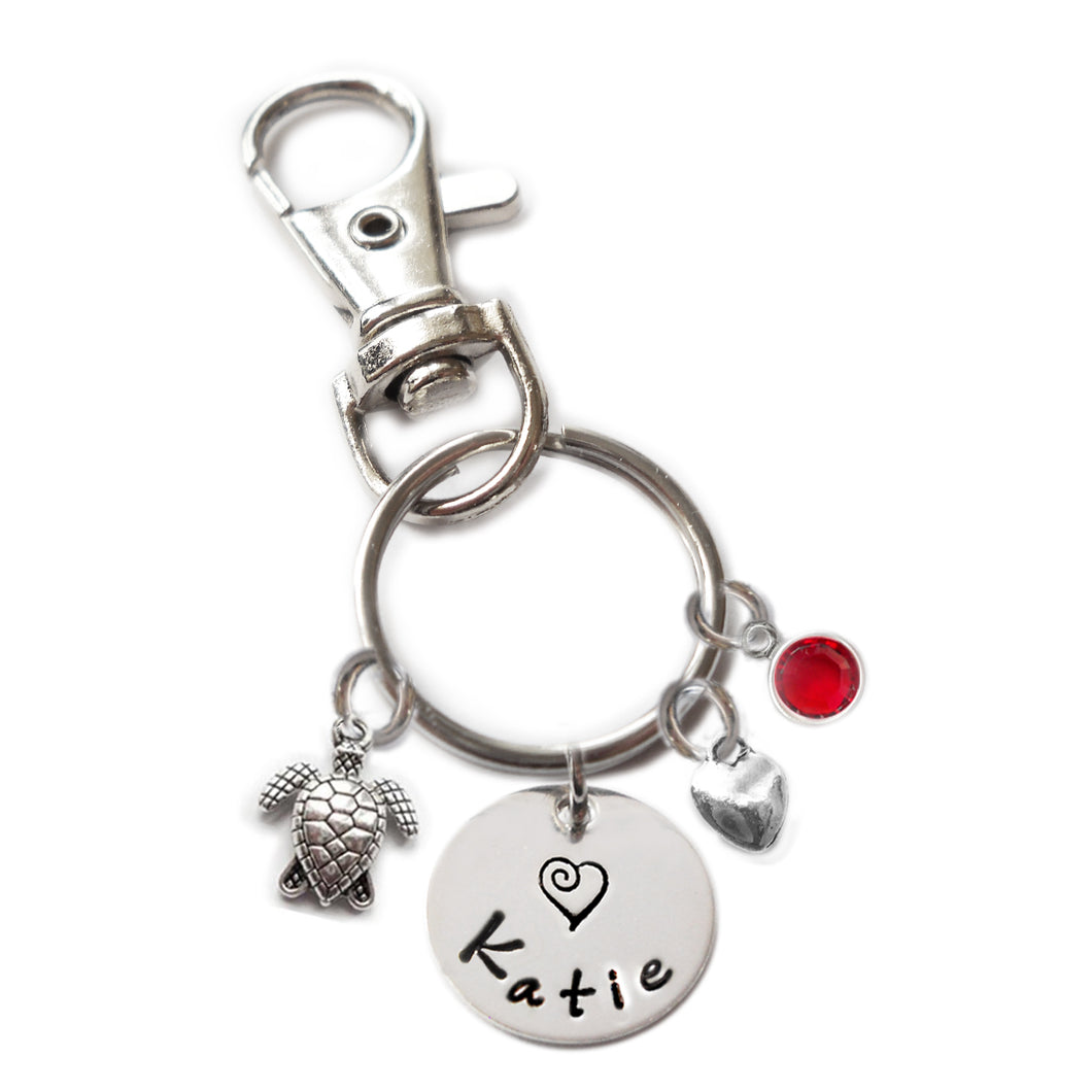Personalized SEA TURTLE Swivel Key Clasp with Sterling Silver Name