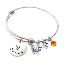 Load image into Gallery viewer, Personalized SHEEP Bangle Bracelet with Sterling Silver Name
