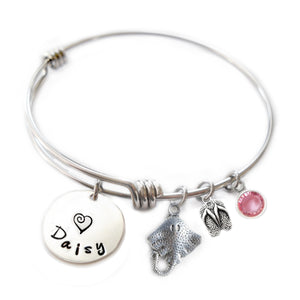 Personalized STINGRAY Bangle Bracelet with Sterling Silver Name