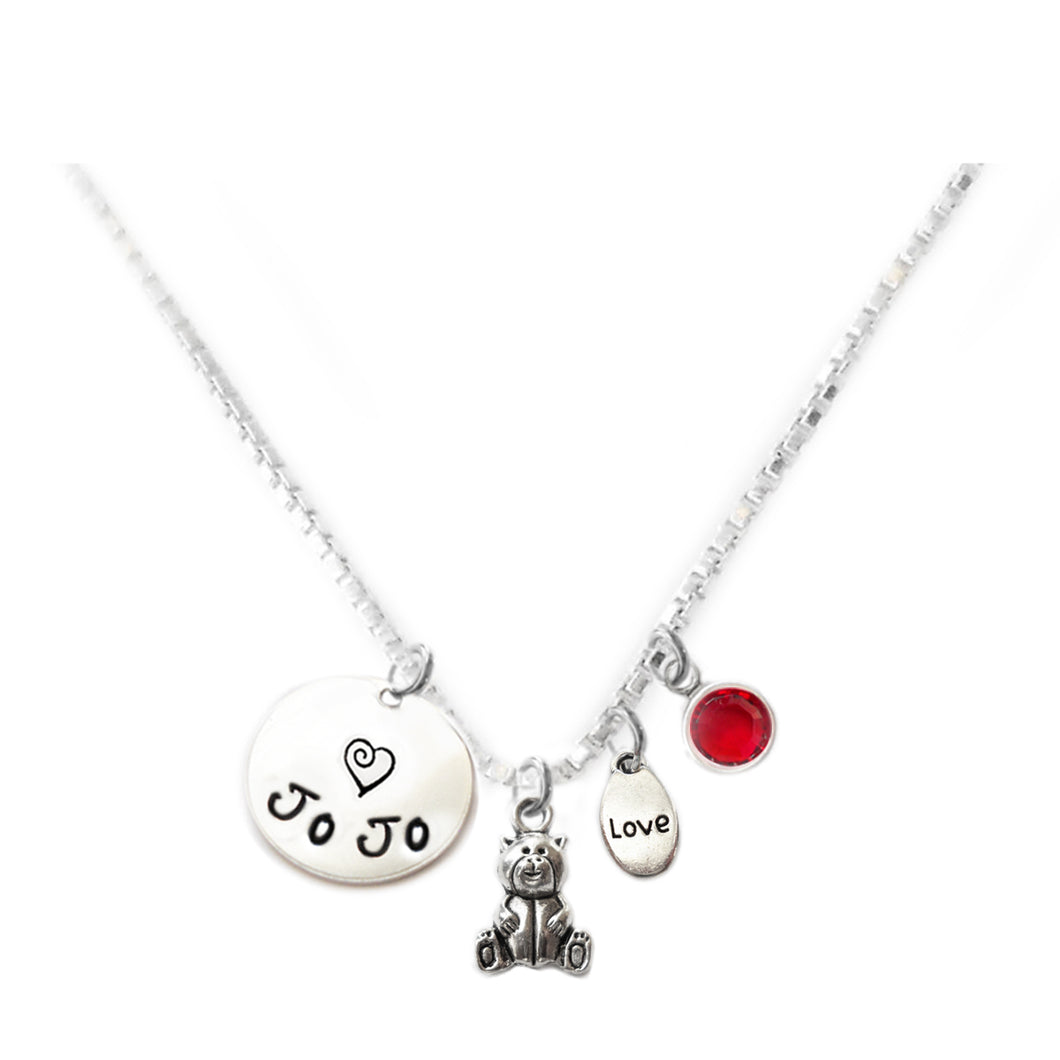 Personalized TEDDY BEAR Charm Necklace with Sterling Silver Name