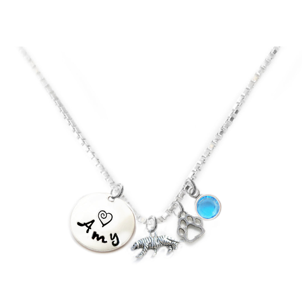 Personalized TIGER Charm Necklace with Sterling Silver Name
