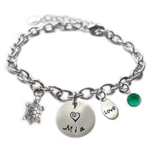 Load image into Gallery viewer, Personalized TURTLE Sterling Silver Name Charm Bracelet
