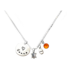 Load image into Gallery viewer, Personalized TURTLE Charm Necklace with Sterling Silver Name
