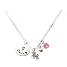 Load image into Gallery viewer, Personalized UNICORN Charm Necklace with Sterling Silver Name
