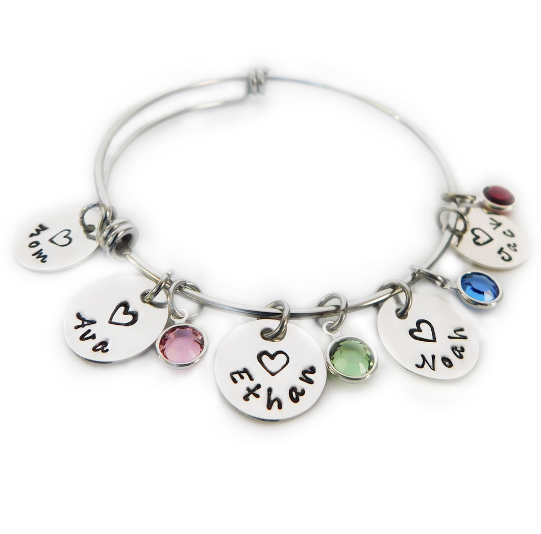 Personalized Sterling Silver Names Bangle for Mom