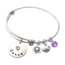 Load image into Gallery viewer, Personalized BIRDIE Bangle Bracelet  with Sterling Silver Name
