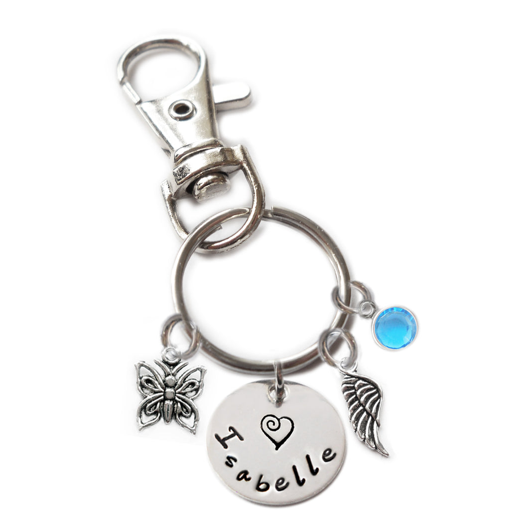 Personalized BUTTERFLY Swivel Key Clasp with Sterling Silver Name